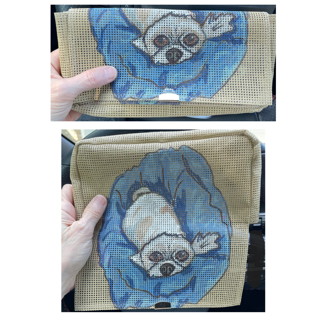 Custom Dog Portrait — Hand-Painted on Your Self Finishing Needlepoint Bag