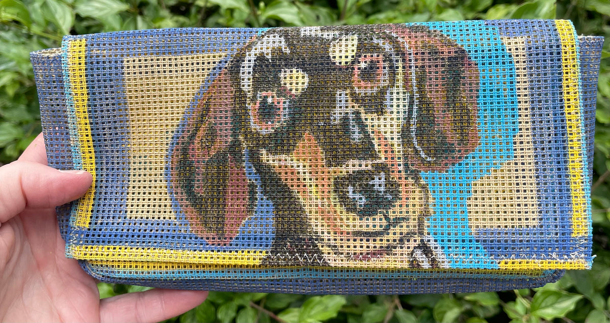 Custom Dog Portrait — Hand-Painted on Your Self Finishing Needlepoint Bag