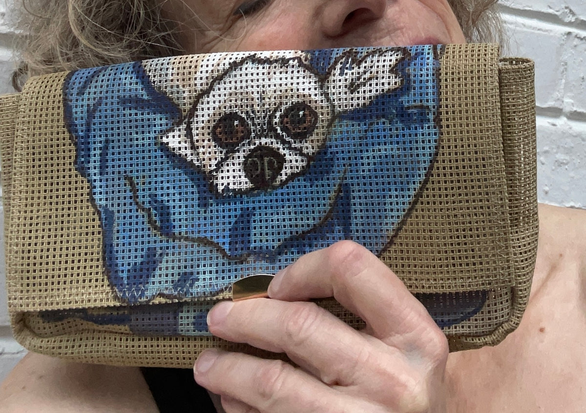 Custom Dog Portrait — Hand-Painted on Your Self Finishing Needlepoint Bag
