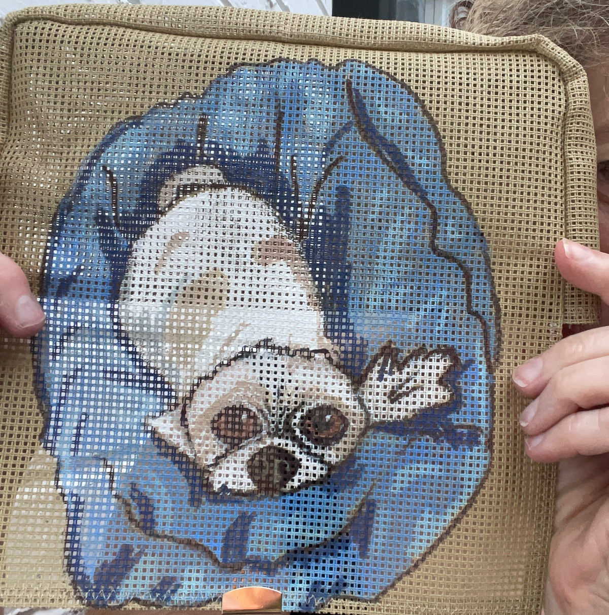 Custom Dog Portrait — Hand-Painted on Your Self Finishing Needlepoint Bag