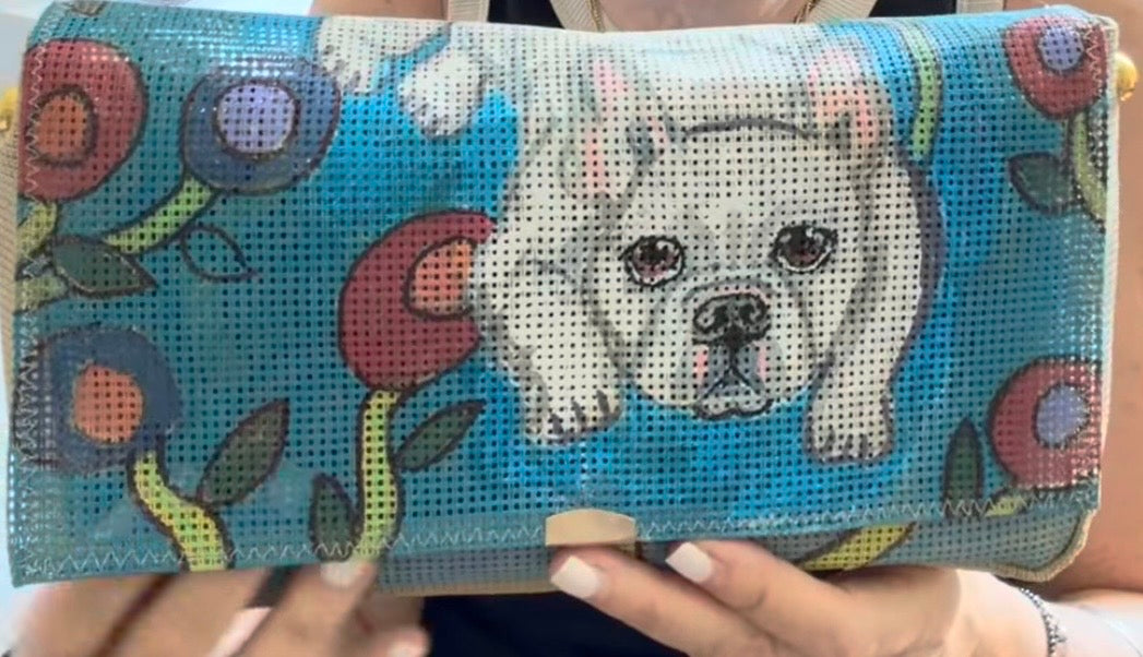 Custom Dog Portrait — Hand-Painted on Your Self Finishing Needlepoint Bag