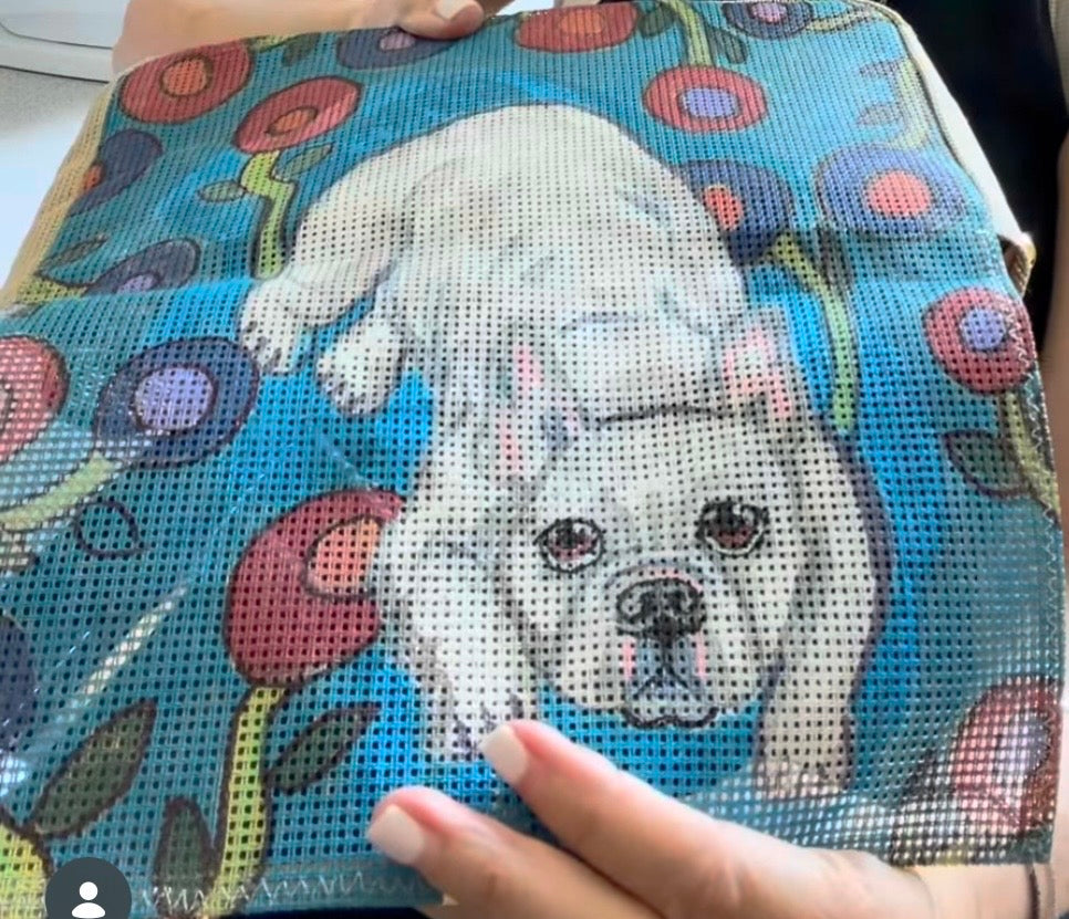 Custom Dog Portrait — Hand-Painted on Your Self Finishing Needlepoint Bag