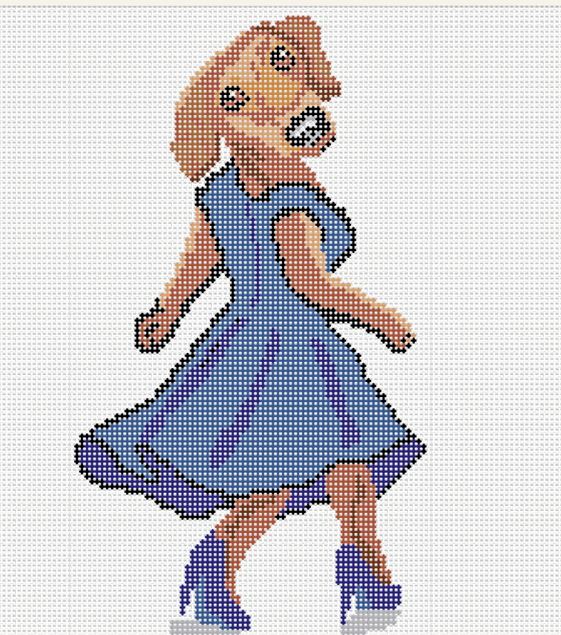 Custom Fashionista dog portrait needlepoint canvas by Beast and Bloom, 8x10 on 18 mesh